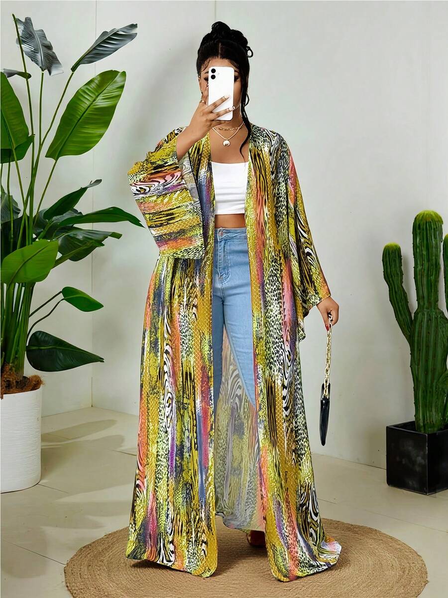 Maweii 2025新款加大码女式豹纹长款轻薄优雅外套，春夏外套 - 彩色 - 查看 1