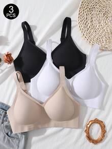 Bộ 3 áo ngực nữ tối giản, thoải mái, không đường may, chất liệu gel dẻo, không gọng, có đệm mút không thể tháo rời. - Nhiều màu - Xem 1