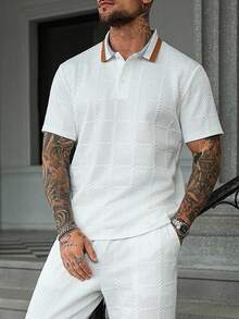 EGENSIO Men's Color Block Casual Versatile Commute Short Sleeve Polo Shirt - White - View 6