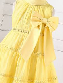 Elladie kids 少女公主风薄纱3D蝴蝶中长优雅连衣裙 - 黃色 - 查看 8