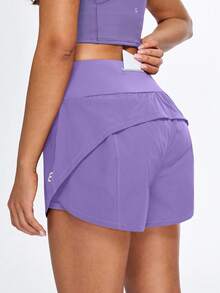 Eassivo Eassivo 女士字母印花口袋运动短裤、瑜伽裤、跑步裤 - 紫色 - 查看 3