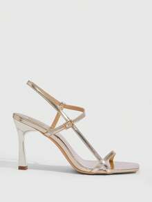 CUCCOO SZL Zapatos de mujer nuevos para primavera y verano con tira delgada de espejo dorado y correa de tobillo. Sandalias de tacón alto femeninas, simples, de moda, cómodas y versátiles, sexy para fiestas. - ~ Espejo dorado claro - Ver 2