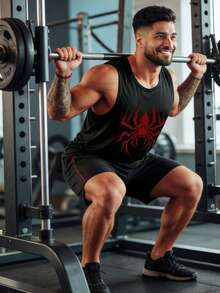 GymBeat Men's Spider Print Round Neck Black Summer Sports Tank Top - Black - View 5