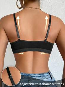 女士无钢圈无衬垫前镂空文胸 1 件装 - 黑色 - 查看 2