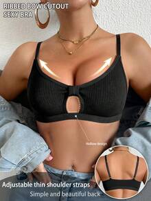 女士无钢圈无衬垫前镂空文胸 1 件装 - 黑色 - 查看 1