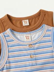 Cozy Pixies 2件套男婴卡通图案纯色圆领无袖连体衣和短裤套装 - 彩色 - 查看 5