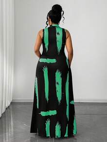 Maweii Plus Size Women Casual Striped Knit Twist Design Dress - Green - View 2