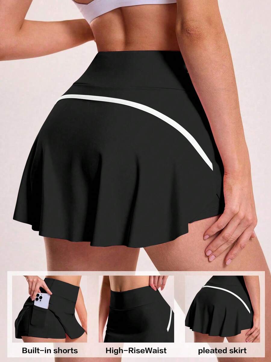 Sovereign Charm Quần short thể thao cạp cao phối màu tương phản - màu đen - Xem 1