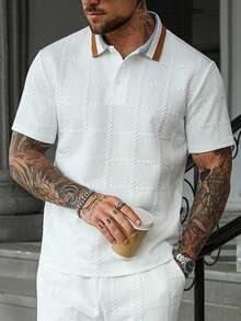 EGENSIO Men's Color Block Casual Versatile Commute Short Sleeve Polo Shirt - White - View 5