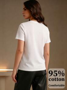 Anewsta Women's Elegant Casual Fashionable Rhinestone Embellished T-Shirt, Suitable For Commuting - White - View 2