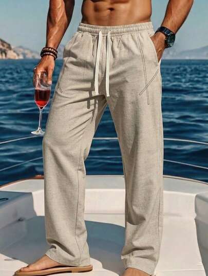 VIVINTIMO Men's Drawstring Waist Pockets Casual Versatile Daily Wear Pants