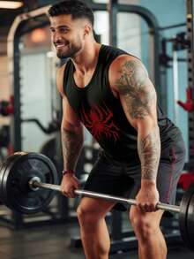 GymBeat Men's Spider Print Round Neck Black Summer Sports Tank Top - Black - View 4