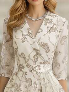 Balvessa 新款优雅树叶图案法式长款晚礼服，适合春秋季穿着。 - 彩色 - 查看 3