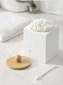 Cirelle 1pc Travertine Swab Holder – Natural Stone Bathroom Organizer For Buds & Skincare Tools, Minimalist Countertop Decor, Unique Home Gift - Milk tea color - View 7