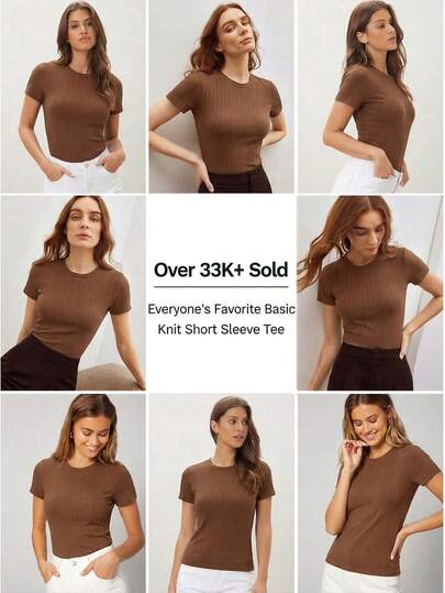 SHEIN LUNE 女士纯色圆领修身休闲日常短袖T恤