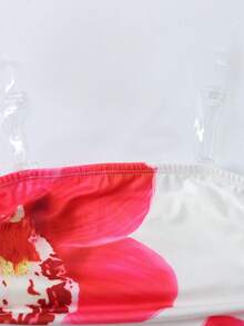 SHEIN Top de tirantes para niña preadolescente, corte slim fit, casual, minimalista, cómodo, con estampado floral y detalle fruncido lateral - Rosa - View 2