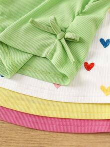 4pcs Young Girl Solid Color Heart Pattern Knit Camisole Set Cute Spring Tops Multipack Tops Kids Girls Sleeveless Tops Young Girls Multi Pack Tops - Lime Green - View 5