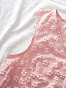 Teen Girl Pale Pink Vest With 3D Floral Texture, V-Neck + Bow Design - Multicolor - View 4
