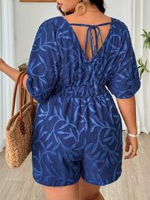 Weeklong Bộ jumpsuit ngắn tay nhún eo dáng thanh lịch, thoải mái dành cho nữ cỡ lớn. - Màu xanh lam - Xem 2