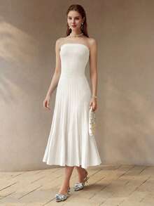 MOTF PREMIUM TEXTURED SLIM FIT STRAPLESS DRESS - Pearl White - View 7