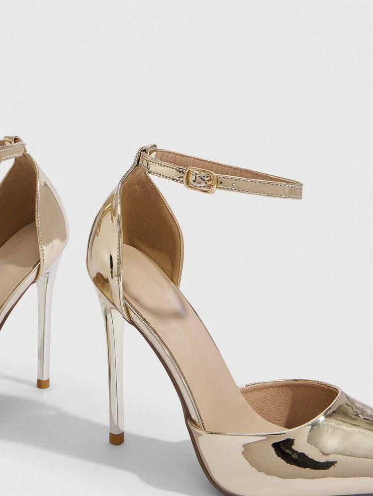 CUCCOO SZL Women Shoes New Women's Gold Pointed Stiletto Sexy Dinner Party Women's High Heel Shoes Back Ankle Strap Hollow Shoes Women's Shoes