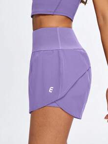 Eassivo Eassivo 女士字母印花口袋运动短裤、瑜伽裤、跑步裤 - 紫色 - 查看 4