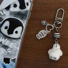 New Design Kawaii Beaded Sea Otter Flocked Phone Lanyard, Phone Charm, Phone Accessory, Bag Charm, Keychain Pendant - Black and White - View 21