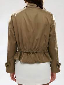 Glamine Women's Solid Color Pocket Casual Lightweight Long Sleeve Jacket, Versatile For Daily Wear - Khaki - View 2