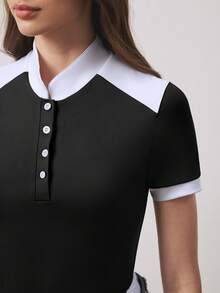 SHEIN With My Calm 撞色拼接立领短袖马术运动服 - 彩色 - 查看 4