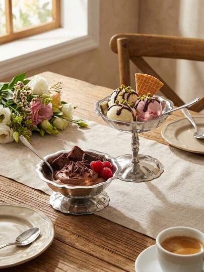 Cirelle 带柄不锈钢甜点杯 - 多功能碗，可盛装冰淇淋和布丁，优雅的家用及派对小吃碟