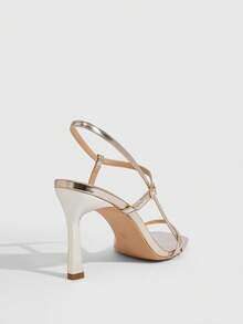 CUCCOO SZL Zapatos de mujer nuevos para primavera y verano con tira delgada de espejo dorado y correa de tobillo. Sandalias de tacón alto femeninas, simples, de moda, cómodas y versátiles, sexy para fiestas. - ~ Espejo dorado claro - Ver 3