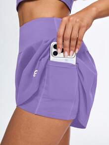 Eassivo Eassivo 女士字母印花口袋运动短裤、瑜伽裤、跑步裤 - 紫色 - 查看 1