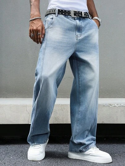 Manfinity EMRG Pánské ležérní džíny s rovnými nohavicemi a patchworkovým vzorem