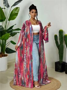 Maweii 2025新款加大码女式豹纹长款轻薄优雅外套，春夏外套 - 彩色 - 查看 5