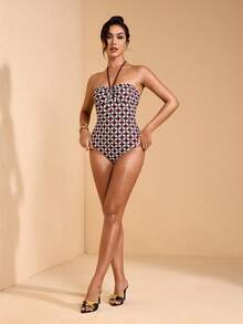 JIAN LASALA Mono de verano casual para mujer con escote halter, espalda descubierta y pliegues en todo el Body - Multicolor - Ver 6