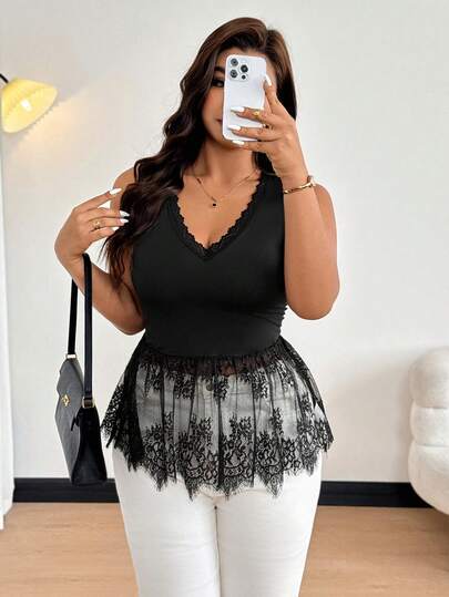 Easura Camisola feminina plus size de renda, camisola casual e sexy para ir ao trabalho, encontros e uso diário.