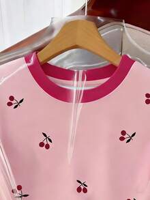 Women's Summer New Short Sleeve T-Shirt, Round Neck, Sweet Cherry Print Design, Minimalist Versatile Style, Suitable For Daily Wear, Outdoor, Travel, Comfortable, Fashion Essential - Multicolor - View 4