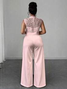 Maweii 大码女士优雅休闲无袖连体裤 - 粉色 - 查看 2