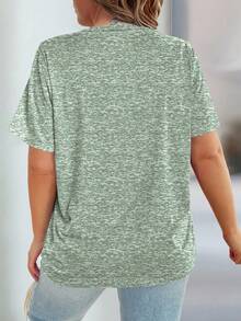 EMERY ROSE 大码复古印花休闲宽松中长款短袖圆领女式T恤 - 綠色 - 查看 2