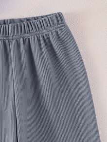 Genkimix Kids 2026春夏新款柔软舒适面料时尚单品，SS26度假旅行必备，女童休闲针织黑色上衣+卡其色裤子两件套，儿童舒适日常服装 - 藍色 - 查看 7