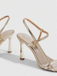 CUCCOO SZL Zapatos de mujer nuevos para primavera y verano con tira delgada de espejo dorado y correa de tobillo. Sandalias de tacón alto femeninas, simples, de moda, cómodas y versátiles, sexy para fiestas. - ~ Espejo dorado claro - Ver 5