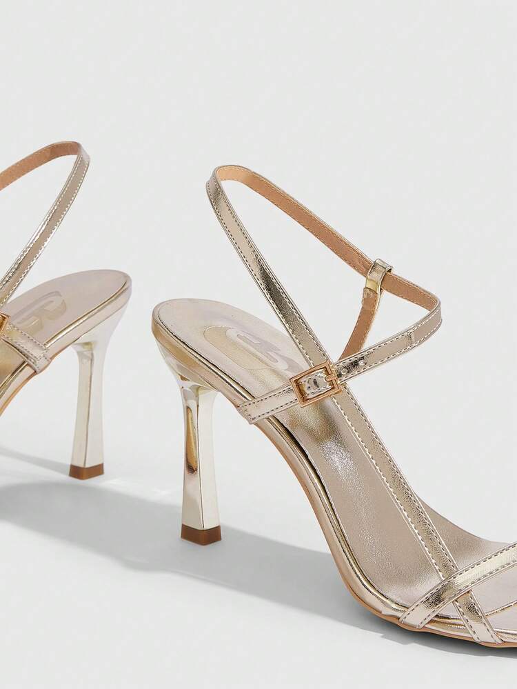 CUCCOO SZL Women Shoes Spring And Summer New Gold Mirror Thin Strip With Ankle Strap Women's High-Heeled Sandals Simple Fashion Comfortable Versatile Sexy Party Women's Sandals Women's Shoes