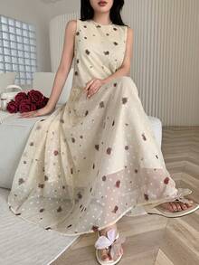 Feyla Đầm nữ cổ tròn in hoa, không tay, dáng dài ngang gối - Nhiều màu - Xem 3