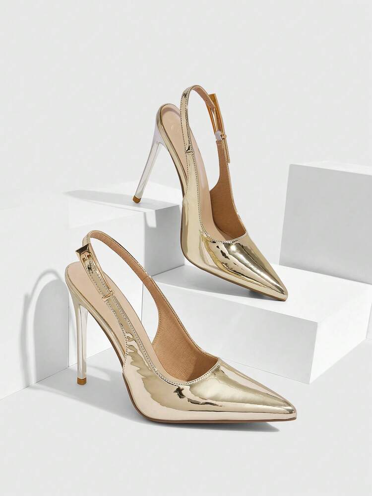 CUCCOO SZL Women Shoes New Women's Gold Pointed Stiletto Simple Fashion Sexy Dinner Party Women's High Heel Shoes Slingback Shoes Women's Shoes