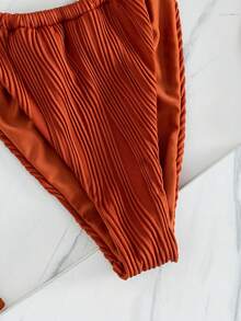 Aveloria Modichic Women's Elegant Beaded Halter Top And Low-Waist Thong Bikini Set, Textured 2-Piece Swimwear Beaded Bikini Triangl Bikini Bikini 2 Pieces Set - Rust Brown - View 3