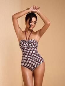JIAN LASALA Mono de verano casual para mujer con escote halter, espalda descubierta y pliegues en todo el Body - Multicolor - Ver 5