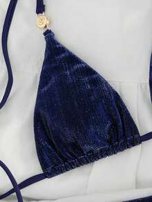 Swim Vcay Bộ đồ bơi 2 mảnh dành cho nữ, kiểu dáng gợi cảm với dây buộc cổ, chất liệu vải có họa tiết, thiết kế tối giản thanh lịch, thích hợp cho kỳ nghỉ biển, mùa xuân/hè. - Màu xanh lam - Xem 6