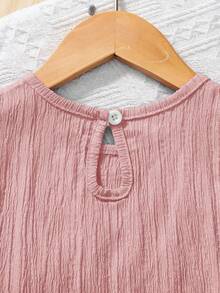 SHEIN 2 pezzi Set di top senza maniche a girocollo e pantaloncini larghi in tinta unita per ragazze giovani - Rosa - Visualizzare 6