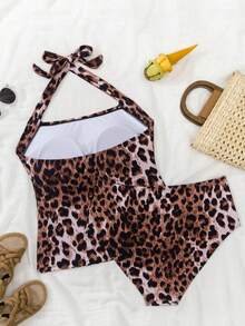 Swim Lushoire Bộ đồ bơi tankini hở lưng họa tiết da báo cỡ lớn cho nữ, đồ bơi xẻ tà thời trang thường ngày - Nhiều màu - Xem 2