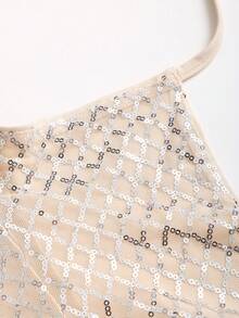 Sweetra Áo hai dây nữ kiểu Pháp gợi cảm, cổ yếm, lưng hở, thêu đính cườm, chất liệu vải cao cấp, phong cách nghỉ dưỡng tươi mới, tối giản và đa năng. - Bạc - Xem 3